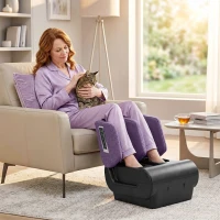 HOMCOM 2 in 1 Foot and Calf Massager with Heat, Air Compression, Timer, 3 Modes & Intensities, Purple and Black(m-9)