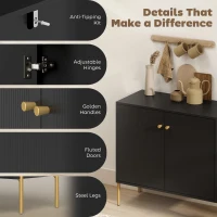 HOMCOM Sideboard Buffet Cabinet, Coffee Bar Cabinet with Fluted Doors and Adjustable Shelf, Black(m-5)