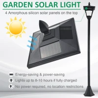 Outsunny 2 Pieces Outdoor Garden Solar Post Lamp Sensor Dimmable LED Lantern Bollard Pathway 1.6M Tall – Black(m-4)