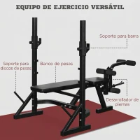 HOMCOM Banco de Pesas Banco de Musculación Multifuncional con Soporte Barra de Pesas Altura Ajustable de 3 Niveles Carga 300 kg para Entrenamiento Fitness de Cuerpo Completo Negro(m-4)