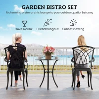 Outsunny 3 Pieces Garden Dining Set for 2, Cast Aluminium Outdoor Dining Set with 2 Armchairs and Round Dining Table with Parasol Hole, Garden Furniture Bistro Set, Brown(m-4)