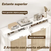 HOMCOM Cubre Radiadores con Puertas Abatibles y Ratán 2 Compartimentos Diseño Bohemio para Salón Dormitorio Blanco(m-4)