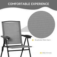 Outsunny 3 Piece Outdoor Bistro Set, Patio Conversation Furniture Set with 2 Folding Backrest Adjustable Armchairs and Glass Top Coffee Table, Grey(m-5)