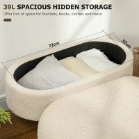 HOMCOM Teddy Fleece Storage Ottoman - Cream White(m-4)
