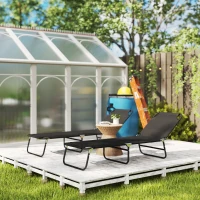 Outsunny Garden Sun Lounger, with Five-Position Back - Black(m-7)
