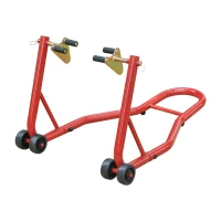HOMCOM Caballete Elevador Universal tipo Soporte Delantero de Moto Portátil y Móvil de Acero con Ruedas para Reparar y Aparcar Color Rojo 80x50x40 cm(m-11)