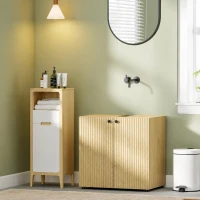 HOMCOM Meuble sous lavabo, meuble de salle de bain 2 portes à fermeture amortie, étagère réglable, 60x39,8x58,5cm, bois naturel(m-2)