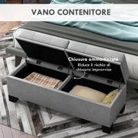 HOMCOM Panca Fondoletto Contenitore in Tessuto con Imbottitura Trapuntata, 116x41x47cm, Grigio(m-4)