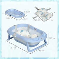 ZONEKIZ Vaschetta Bagnetto Pieghevole Bambini 0-6 Anni con Cuscino e 2 Ripiani, 83x48x23.5 cm, Blu e Bianco(m-3)