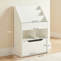 HOMCOM Kinderregal mit Schublade, Bücherregal mit Fächern, 60 x 29,9 x 90 cm, Weiß(m-3)