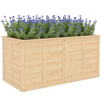 Outsunny Hochbeet Holz 152 x 77 x 77 cm Erhöhtes Tief Kräuterbeet mit Offenem Boden Verstärkungsstangen(m-12)