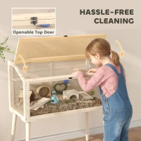 PawHut Wooden Hamster Cage, Hamster Habitat with Openable Top, Seesaws, Platforms, Water Bottle for Gerbils, 110 x 52 x 101 cm(m-6)