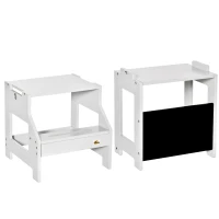 HOMCOM Tour d'observation enfant tour d'apprentissage 3 en 1 barreau hauts rebords de sécurité et tableau noir 42x44x86cm gris(m-12)
