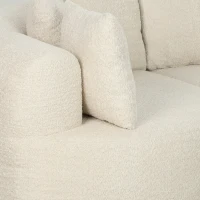 HOMCOM Sofá 3 Lugares Curvo em Chenille 188 cm, Sofá de Sala com Assento Profundo, 6 Almofadas, Enchimento Espesso, Creme(m-6)