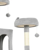 PawHut Arbre à chat tour de jeux pour chat 8 poteaux à griffer 4 plateformes 2 niches  échelle et 3 boules hauteur 192 cm gris(m-14)