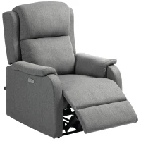 HOMCOM Poltrona Reclinabile con Poggiapiedi, in Tessuto Effetto Lino, Legno e Metallo, 77x91x106 cm, Grigio Scuro(m-10)