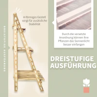 Outsunny 3-Etagen Pflanzenständer, klappbarer 93 cm hoch Blumenständer für Innen Außen, Pflanzenregal aus Holz, Blumentopfständer mit Tabletts, Blumentreppe für Wohnzimmer, Garten Balkon, Dunkelbraun(m-5)