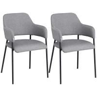 HOMCOM Set da 2 Sedie Imbottite Moderne in Tessuto con Braccioli e Gambe in Acciaio, 54x54x84cm, Grigio(m-11)