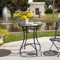 Outsunny Table Ronde Style Fer forgé Bistro Plateau mosaïque Motif Rose des Vents métal époxy anticorrosion Noir céramique(m-2)