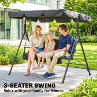 Outsunny Three-Seater Garden Swing Chair, with Adjustable Canopy - Black(m-6)