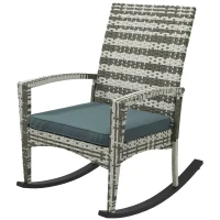 Outsunny PE Rattan Garden Rocking Chair, Outdoor Rocking with Cushion, 160 KG Capacity Wicker Garden Armchair Rocker with Metal Frame for Patio, Porch, Balcony, Light Grey(m-10)