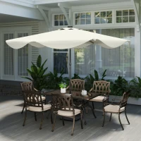 Outsunny Solar Patio Umbrella with LED and Tilt, Outdoor Market Table Umbrella Parasol with Crank, 3 x 3 (m), Cream White(m-10)