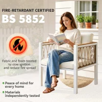 Outsunny 4 Piece Rattan Garden Furniture Set with Loveseat, 2 Armchairs, Table, Metal Frame Patio Conversation Set, Cream White(m-4)