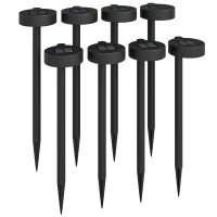 Outsunny Set 8 Faretti da Esterno a Energia Solare con Illuminazione LED a 3000K, in PP, PS e ABS, 12x10x46 cm, Nero(m-1)