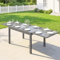 Outsunny Extending Garden Table for 6-10, Aluminium Outdoor Dining Table with Tempered Glass Top, Grey(m-10)