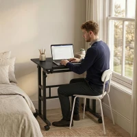 HOMCOM Bureau assis debout bureau réglable en hauteur 70 x 60 cm à roulettes avec plateau inclinable cadre en métal noir(m-10)