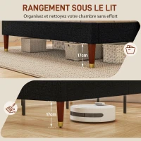 HOMCOM Cadre de lit double 2 personnes avec sommier à lattes et tête de lit capitonnée compatible matelas 140 x 200 cm noir(m-6)