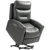 HOMCOM Power Lift Recliner Chair for Elderly, Overstuffed Faux Leather Riser and Reclining Chair with USB A+C Ports, Recliner Armchair for Living Room, Charcoal Grey(m-1)