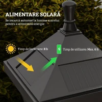 Outsunny Lampă de Grădină cu Autonomie de 6 ore și Sistem de Fixare la Sol, din ABS și Policarbonat, 15x15x127 cm, Negru(m-4)