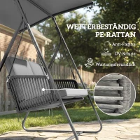 Outsunny Hollywoodschaukel Rattan 2-Sitzer Gartenschaukel mit Verstellbarem Sonnendach weichem Kissen A-Rahmen(m-9)