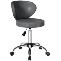 HOMCOM Tabouret à roulettes, tabouret de massage en PU avec hauteur réglable 73-88 cm et dossier, pivotant 360°, gris(m-12)