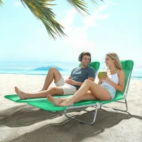 Outsunny Set of Two Steel Frame Sun Loungers, with Reclining Backs - Dark Green(m-8)