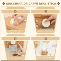 AIYAPLAY Set Macchina del Caffè Giocattolo in Legno per Bambini da 3 Anni con Accessori, Marrone(m-3)