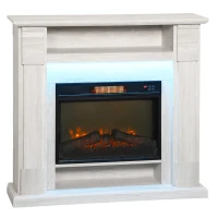 HOMCOM Camino Elettrico 1800W Regolabile con Fiamma 3D, Ripiano, Timer e Telecomando, 105x27x97 cm, color Legno(m-1)