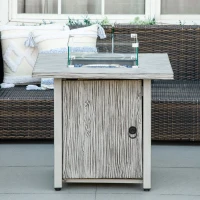 Outsunny 71cm 50,000 BTU Gas Fire Pit Table with Cover and Glass Screen - Grey(m-9)