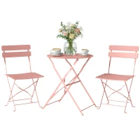 Outsunny Ensemble Bistrot de Jardin 3 Pièces Table et 2 Chaises Pliantes à Lattes Double Protection Antirouille Rose(m-12)