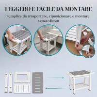 HOMCOM Sgabello da Bagno a 2 Livelli in HDPE con Cuscino in EVA, Ripiano Portaoggetti, Portata 120 kg, Bianco(m-7)