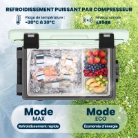Outsunny Réfrigérateur de Voiture à Compression 42,5 L avec Contrôle via Application, -20 °C à 20 °C, Vert(m-4)