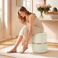 HOMCOM Round Storage Stool, Velvet-feel Fabric Upholstered Vanity Stool with Removable Top, Padded Seat and Hidden Space, Beige(m-8)