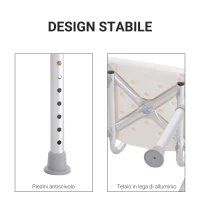 HOMCOM Sedia Doccia Antiscivolo e Regolabile con Fori di Drenaggio e Ventose, in Plastica e Alluminio, 50.6x43x71-88 cm(m-6)