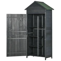Outsunny Garden Shed 4-Tier Wooden Garden Outdoor Shed 3 Shelves Utility Gardener Cabinet Lockable 2 Doors - Grey(m-10)