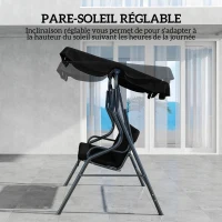 Outsunny Balancelle de Jardin 3 Places Toit imperméabilisé Inclinaison réglable Coussins Assise Dossier Noir(m-4)