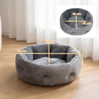 PawHut Cat Bed, Reversible Dog Pet Bed for Indoor Cats and Small Dogs, Round Bed with Supportive Bolster, Dark Grey(m-3)