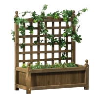 Outsunny Garden Planters with Trellis for Climbing Vines, Wood Raised Beds for Garden, Flower Pot, Indoor Outdoor, Brown(m-1)
