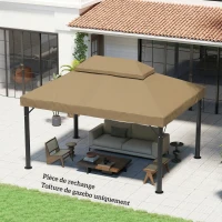 Outsunny Toile de rechange pour pavillon toile de tonnelle 4 x 3 m, double toit avec trous de drainage, polyester 370 g/m², beige(m-10)