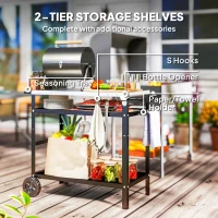 Outsunny BBQ Trolley with Stainless Steel Top Adjustable Shelf, Outdoor Kitchen Barbecue Station with Hooks Seasoning Tray Towel Rack, Pizza Oven Table Movable Grill Dining Cart with Cover, Black(m-5)